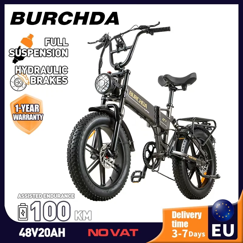 BURCHDA R7 Hochleistungs-Elektrofahrrad, 48V 20AH Lithium-Akku (abnehmbar), 20 Zoll 4.0 Fat Tires E-Bike, faltbares Elektro-Mountainbike für Erwachsene