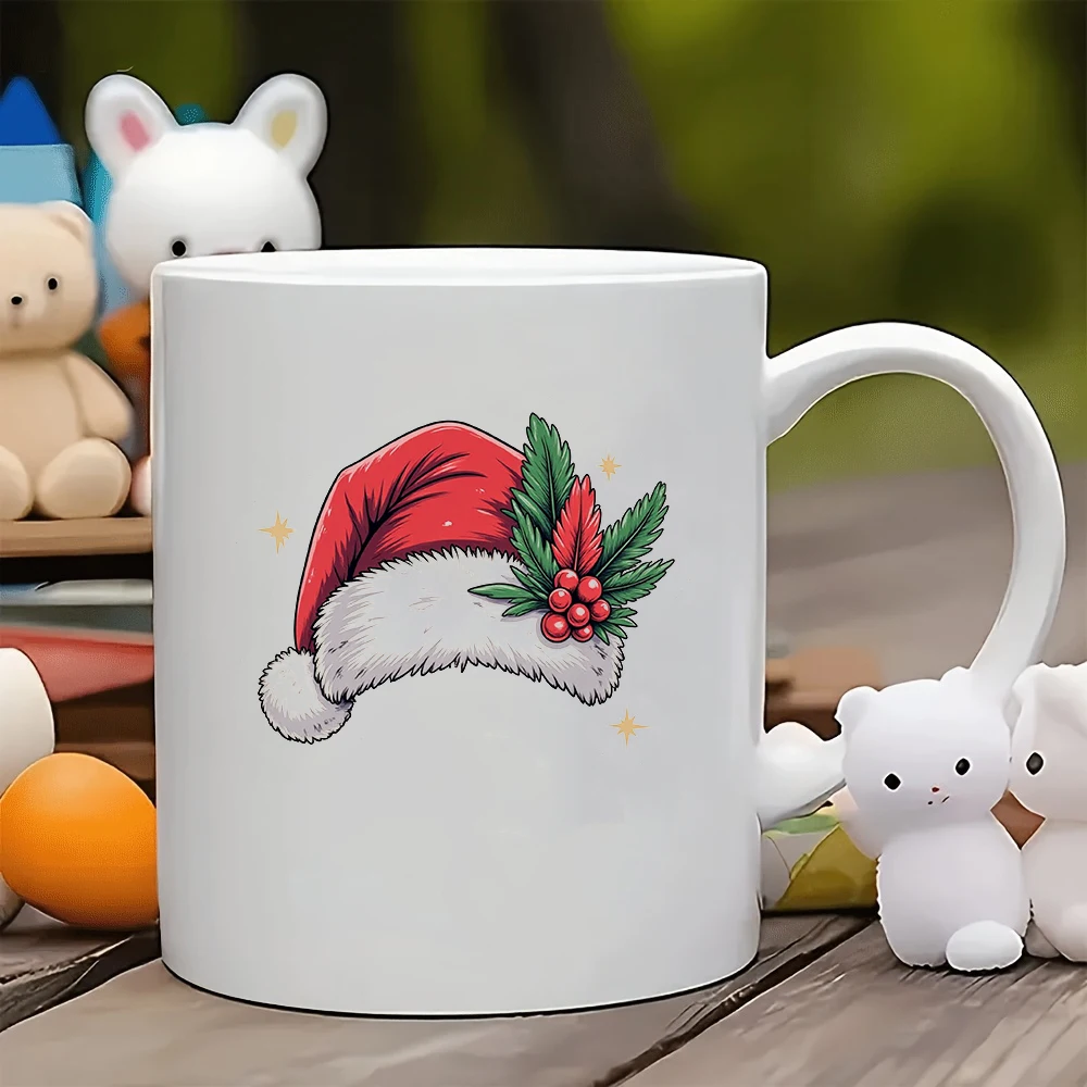 

11oz Cup + Santa Hat Sticker + Festive Mood Cup - Christmas Gift Kids Water Bottle Home Office Coffee Cup