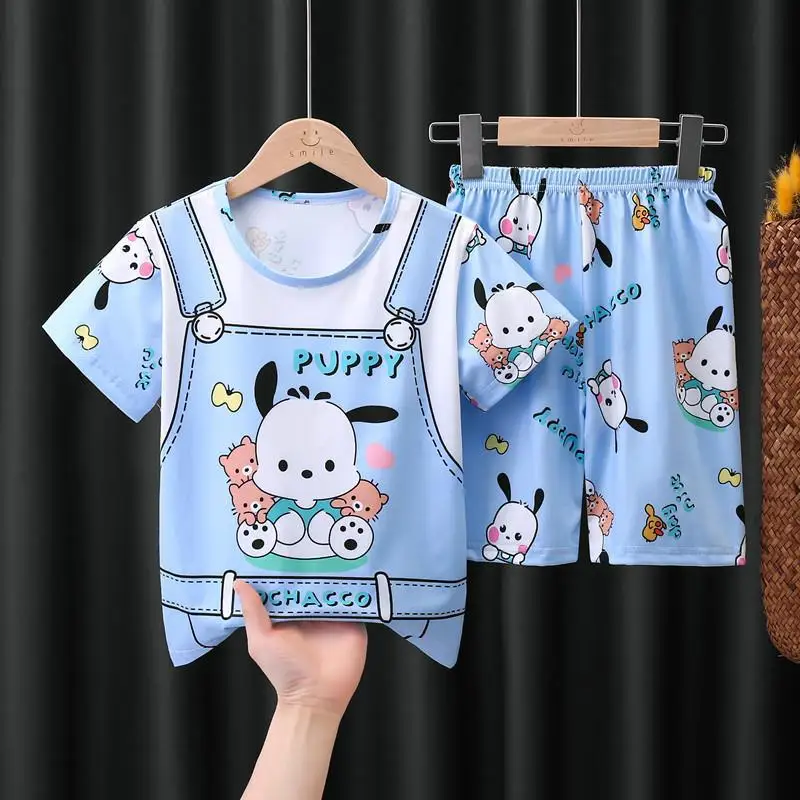 Southeast Asian Children's Pajamas, Summer Boys Short Sleeved Thin Cartoon, Big Boys and Girls Home Clothing, Two Sets