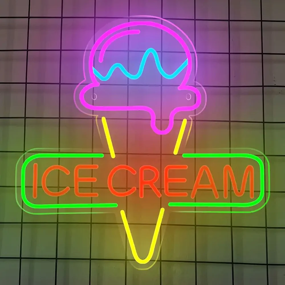 Ice Cream Led Neon Sign, Wall Decor For Neon Sign, USB Powered, Adjustable Brightness Led Neon Sign, For Bar, Restaurant, Mall