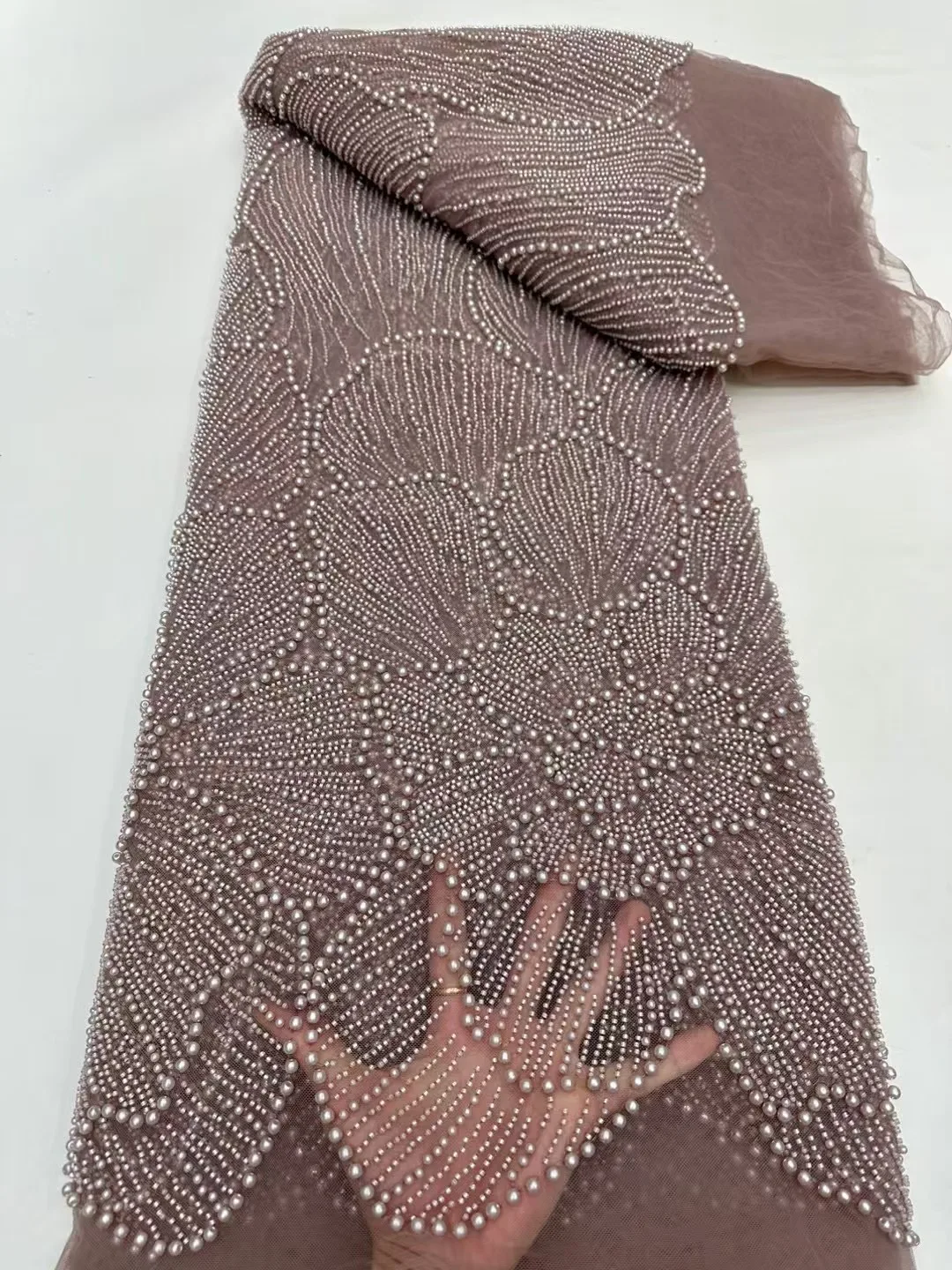 African French Tulle Mesh Beaded Lace Fabric High Quality 2026 Nigerian Mesh Lace Luxury For Women Wedding Dresses  5yards