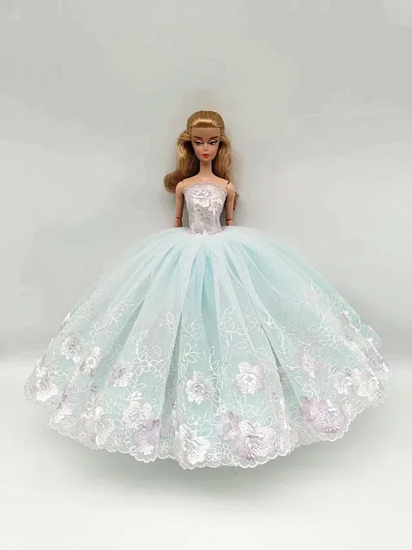 Light Blue Floral Lace 1/6 Doll Clothes for Barbie Dress 11.5