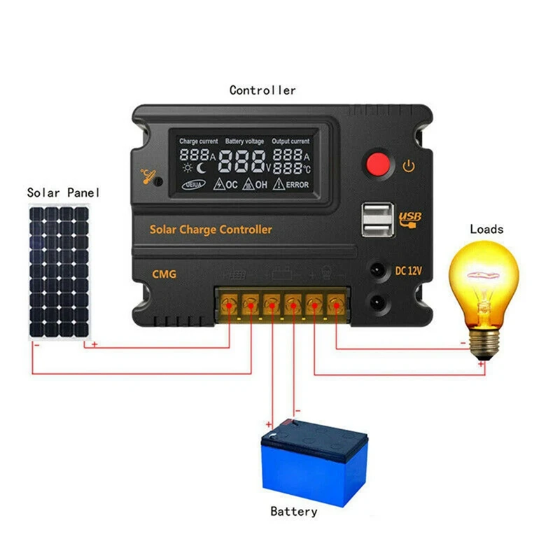 Solar Charge Controller 12V/24V Solar Panel Battery Regulator Auto Switch Solarcontroller Temperature Compensation