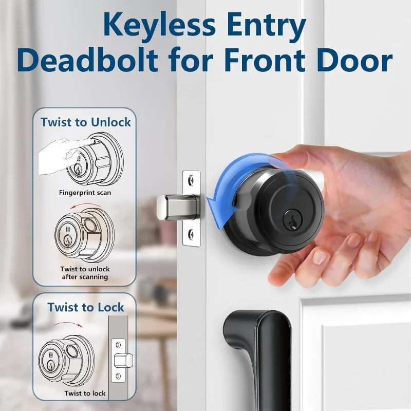 Fingerprint Door Lock,Keyless Entry Door Lock,Deadbolt for Front Door,Twist to Lock & Unlock,Easy Installati