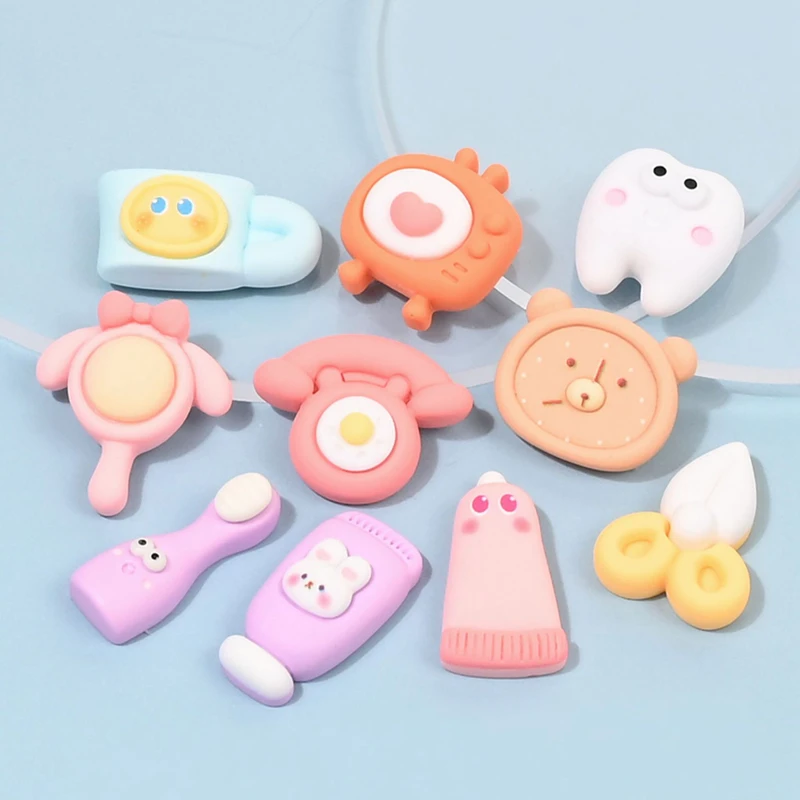 10 Pcs New Mini Cute Cartoon Telephone Toothpaste Clock Series Resin Cabochon DIY Jewelry Hairpin Craft Decoration Accessories