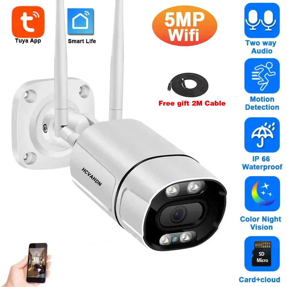 

Tuya Smart Life 5MP HD WiFi Bullet IP Camera Outdoor with Full Color Night Vision Wireless CCTV Security Surveillance Camera 2K