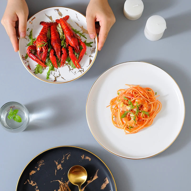 

Керамическая тарелка для западной кухни в Пномпене/Трелка для бизы/Фарфоровая тарелка с белым мраморным узором/Европейская десертная тарелка/Тарелка для горничного стейка