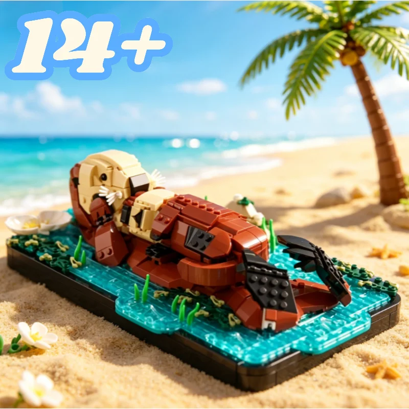 1234pcs Floating Sea Otters Model Set Otters Holding Hands Model Creative Marine Animal For Home Decor Birthday Gifts For Adults