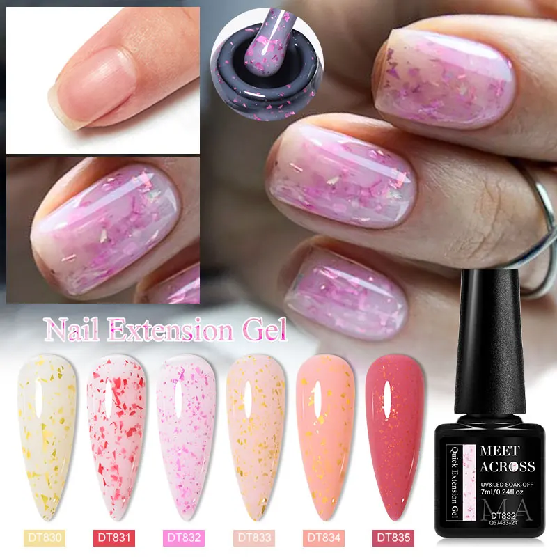 MEET ACROSS 6 stks/set Melkachtig Wit Helder Roze Quick Extension Gel Polish Vinger Extension Semi Permanente Nart Art Harde Gel Vernis