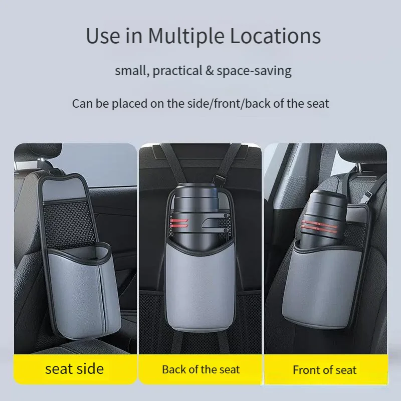 2 in 1 Car Storage Bag Wear-Resistant Pu Leather Seat Side Tissue Holder/Cup Holder Hanging Car Organizer Universal Storage Mesh