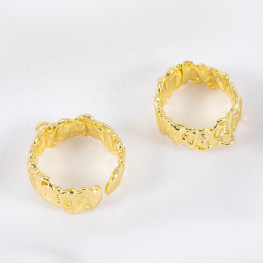 

2Pcs/lot Embossed Open Hammer Texture Wide Adjustable Ring Settings Blank Rings Base Jewelry Making DIY Finger Ring With Loop