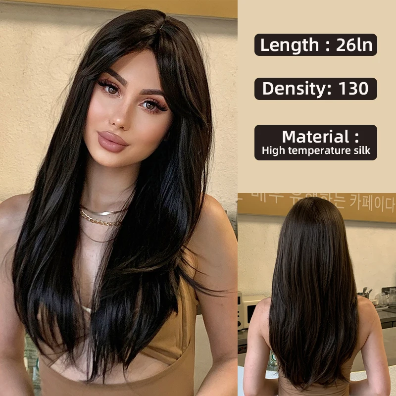 

New Fashion Center Parting Eight Bangs Wig Full Head Set Daily Black Long Straight Hair Wig Head Set High-temperature Wire Wig