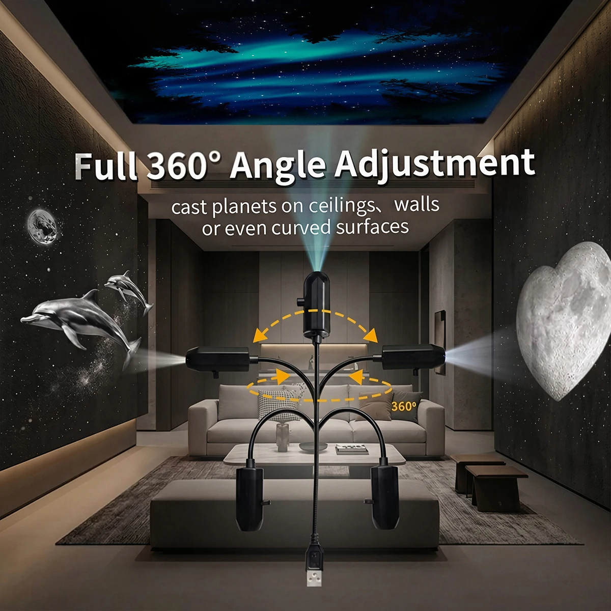 USB LED Star Galaxy Projector Lamp Moon Earth Wall Ceiling Decor Lighting Switchable Pattern Projection Night Light for Bedroom