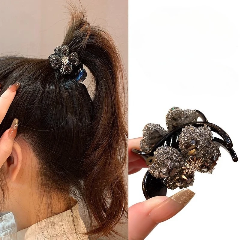 Female Temperament Hairpin Medium Clip High Ponytail Fixed Artifact Back Head Drill Grab Clip Flower Hairpin