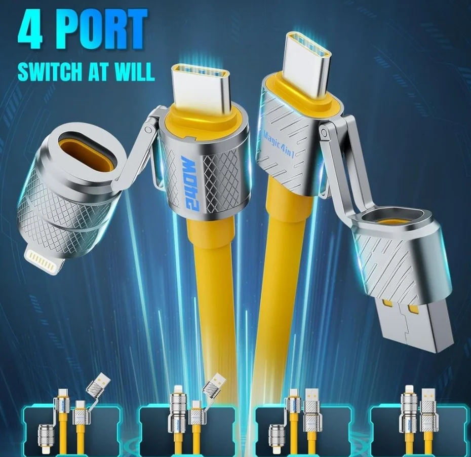 Space Saving Zinc Alloy Multi Function Data Cord 240W Rapid Charge Student Dorm Multi Brand Smartphones Simultaneous Refuel Wire