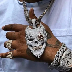 2025 New Bling CZ Full Paved 5A Cubic Zircon Big 3D Shaped Skull Pendant Hip Hop Necklace Cool Rock Punk Men Jewelry