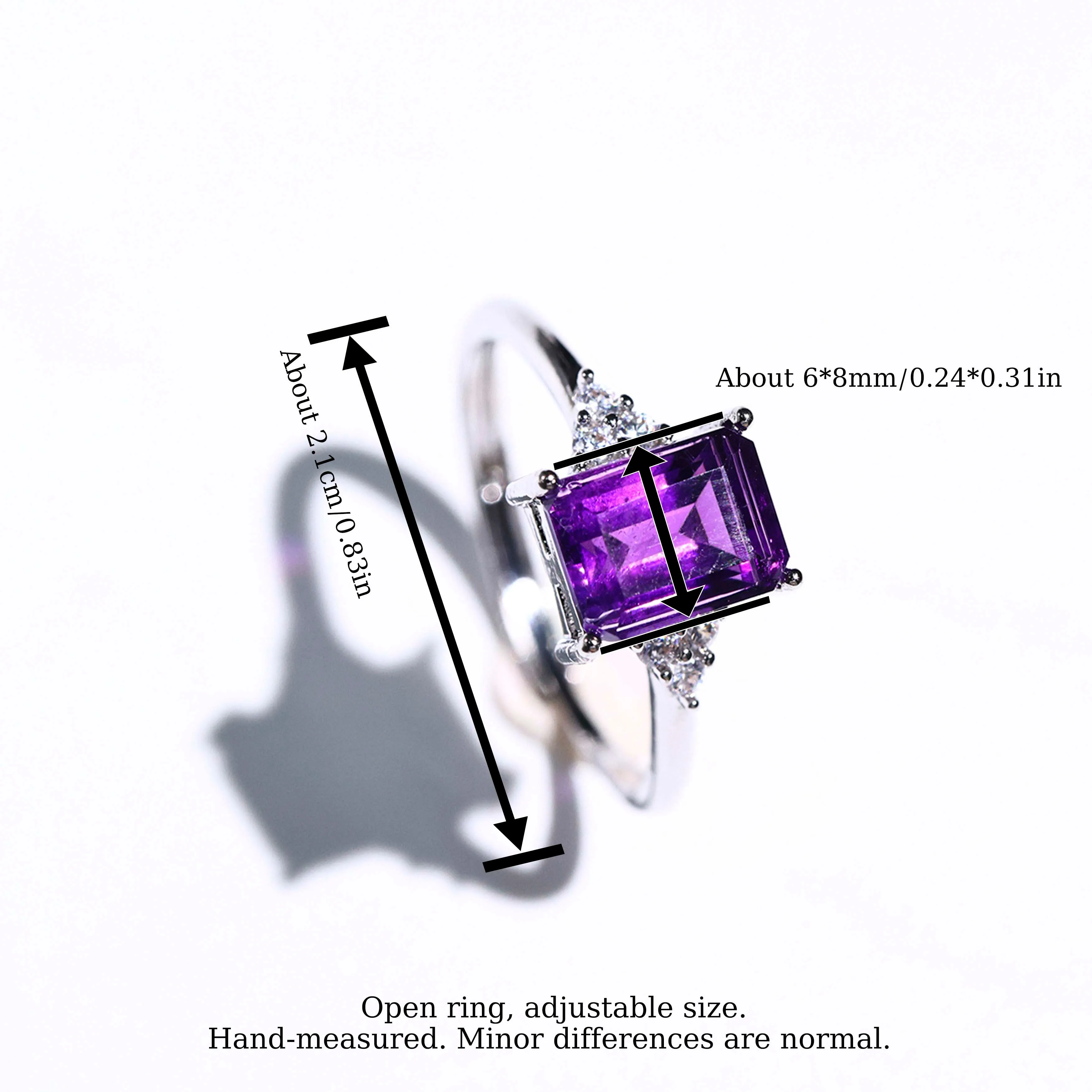 MYSOYA Silver-Plated Simple Ring with Natural Amethyst, 6×8mm Amethyst 1.71ct, Gift Box Included, February Birthstone SC34
