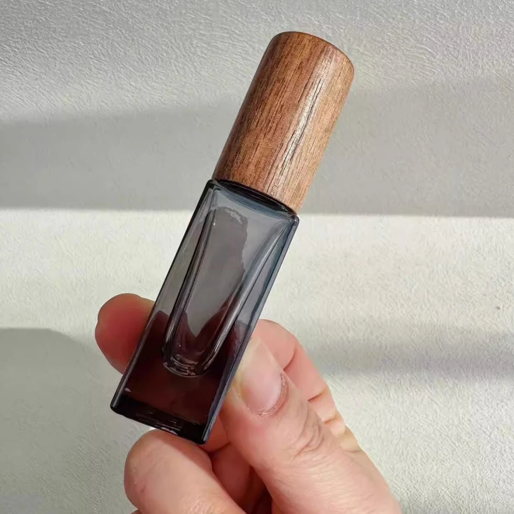 5/10ml Wooden Cap Essential Oil Roller Bottle Glass Roll On Bottles with Steel Ball Empty Refillable Perfume Sample Vials