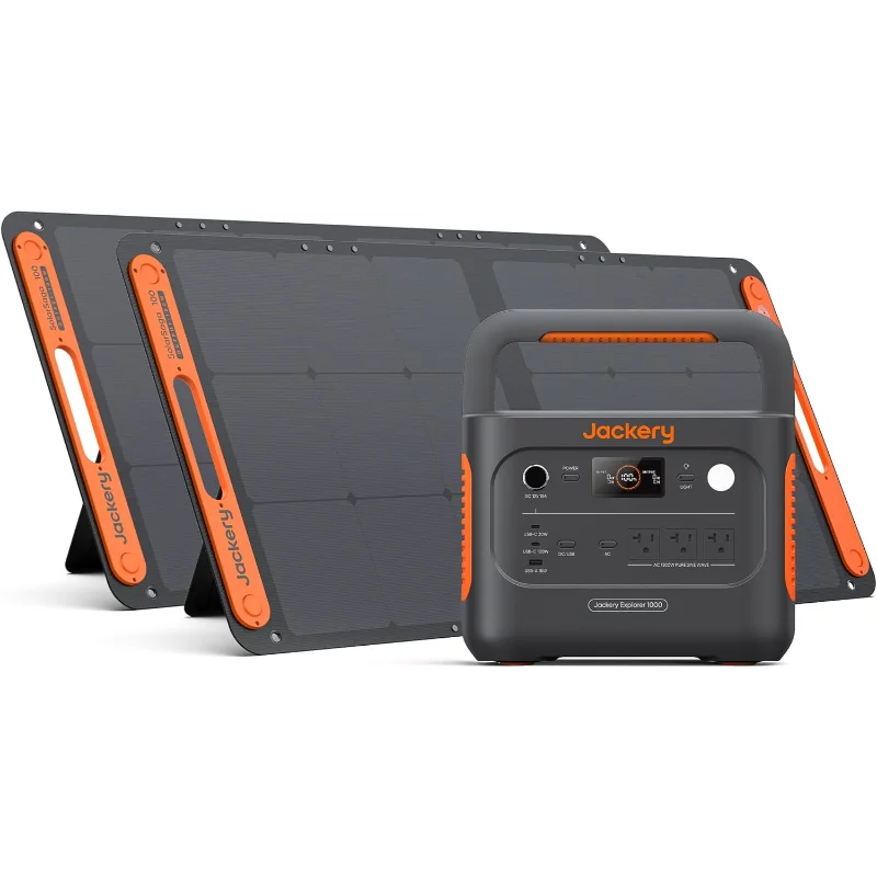

Солнечный генератор Jackery 1000 v2 с солнечной панелью 2x100 Вт, портативная электростанция LiFePO4, аккумулятор 1070 Вт переменного тока/100 Вт, выход USB-C