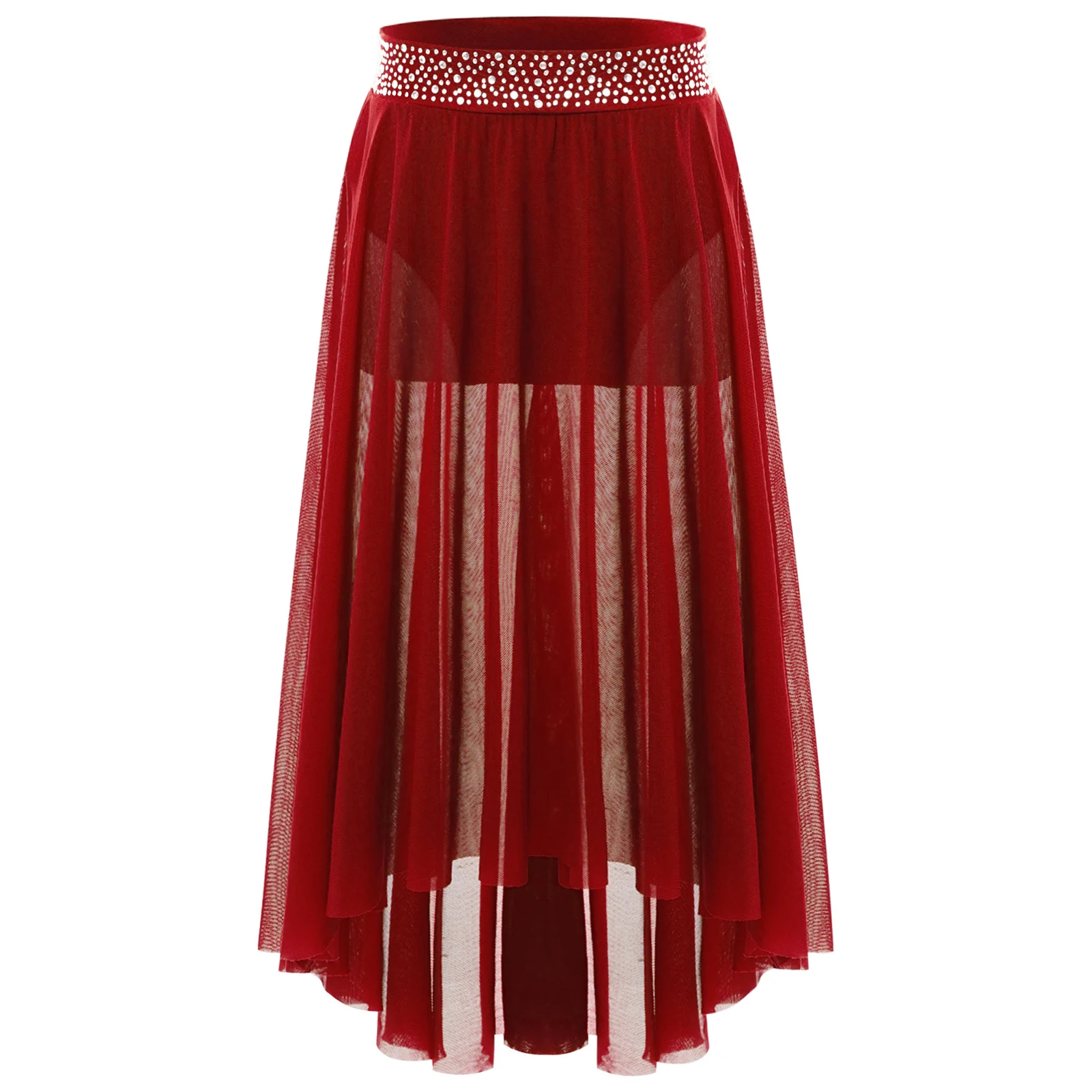 Saias de dança lírica com strass brilhantes para crianças meninas louvor moderno e contemporâneo roupas de desempenho saias de malha irregular