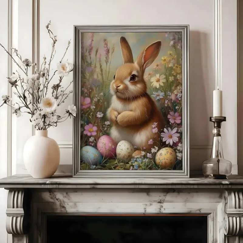 

Easter Bunny Print Vintage Easter Wall Decor for Nursery Room Easter Poster Easter Egg Artwork Spring Wall Art Gift for Easter