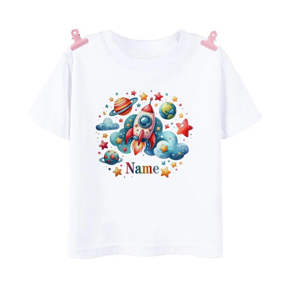 Gepersonaliseerde Kids Shirt Jongens Meisjes T-Shirt Wild Tee Kind Zomer T Shirt Raket Met Naam Kleding Peuter Korte Mouw Tops