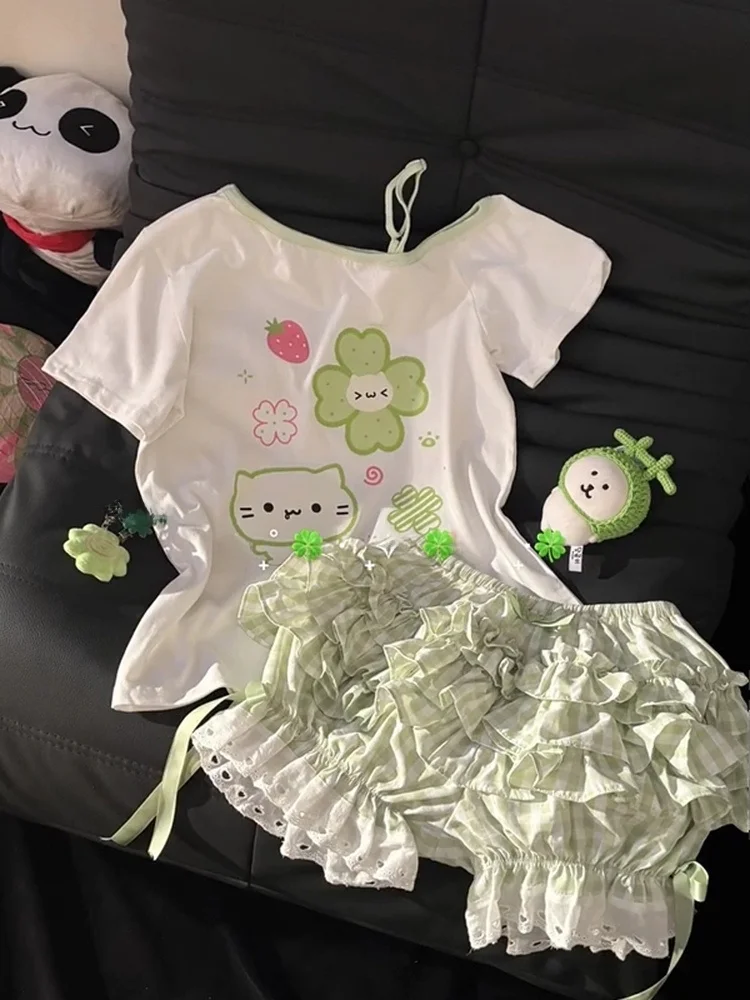 

Милая футболка с принтом Four Le Clover ort Sve, женская свободная футболка Pure Desire oulder Exposure, топ небольшого размера, корейский Sle...