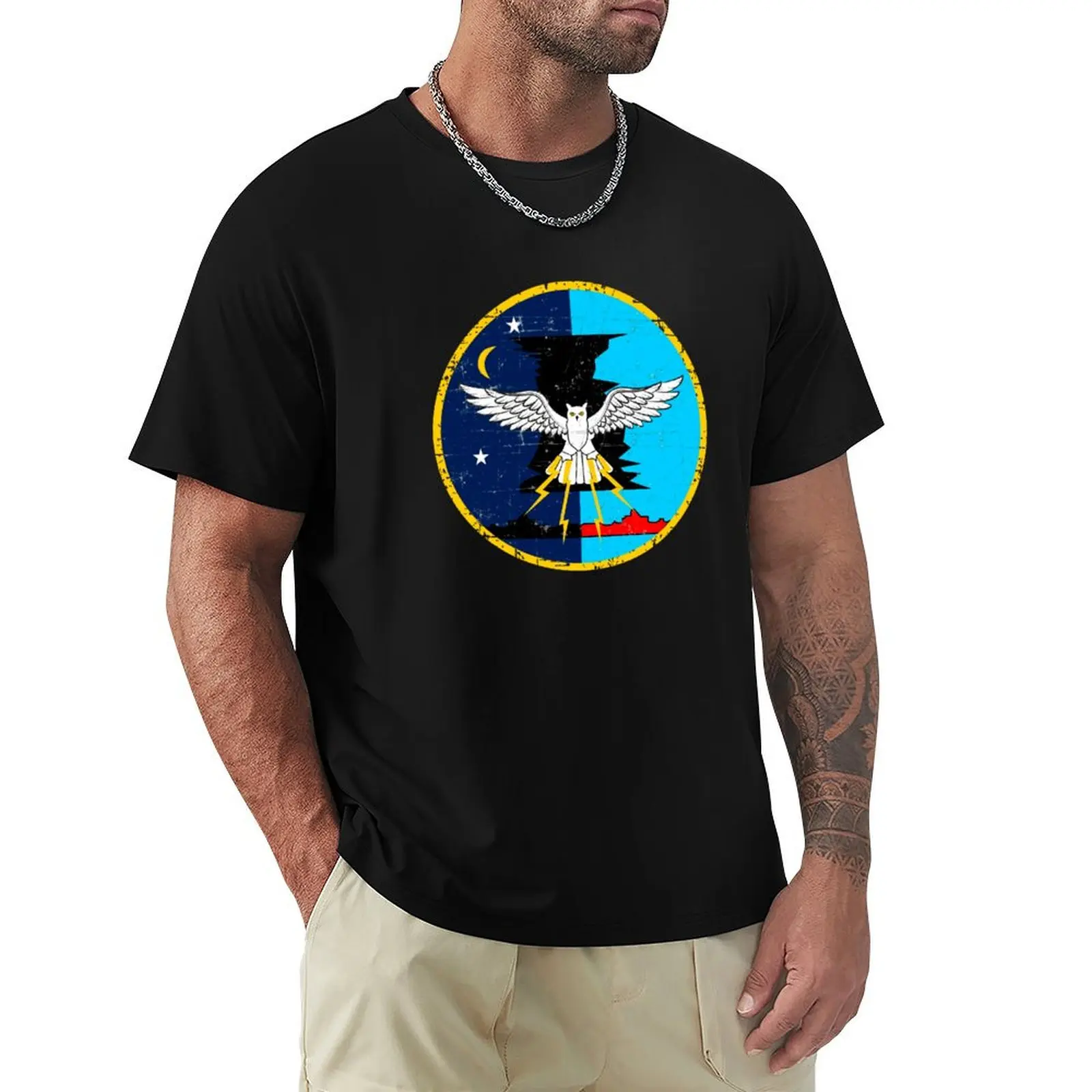 VMF - 513 Flying Nightmares USMC Attack Squadron Roundel Patch - Grunge Style T-Shirt Work Wear Short Sleeve T-Shirt