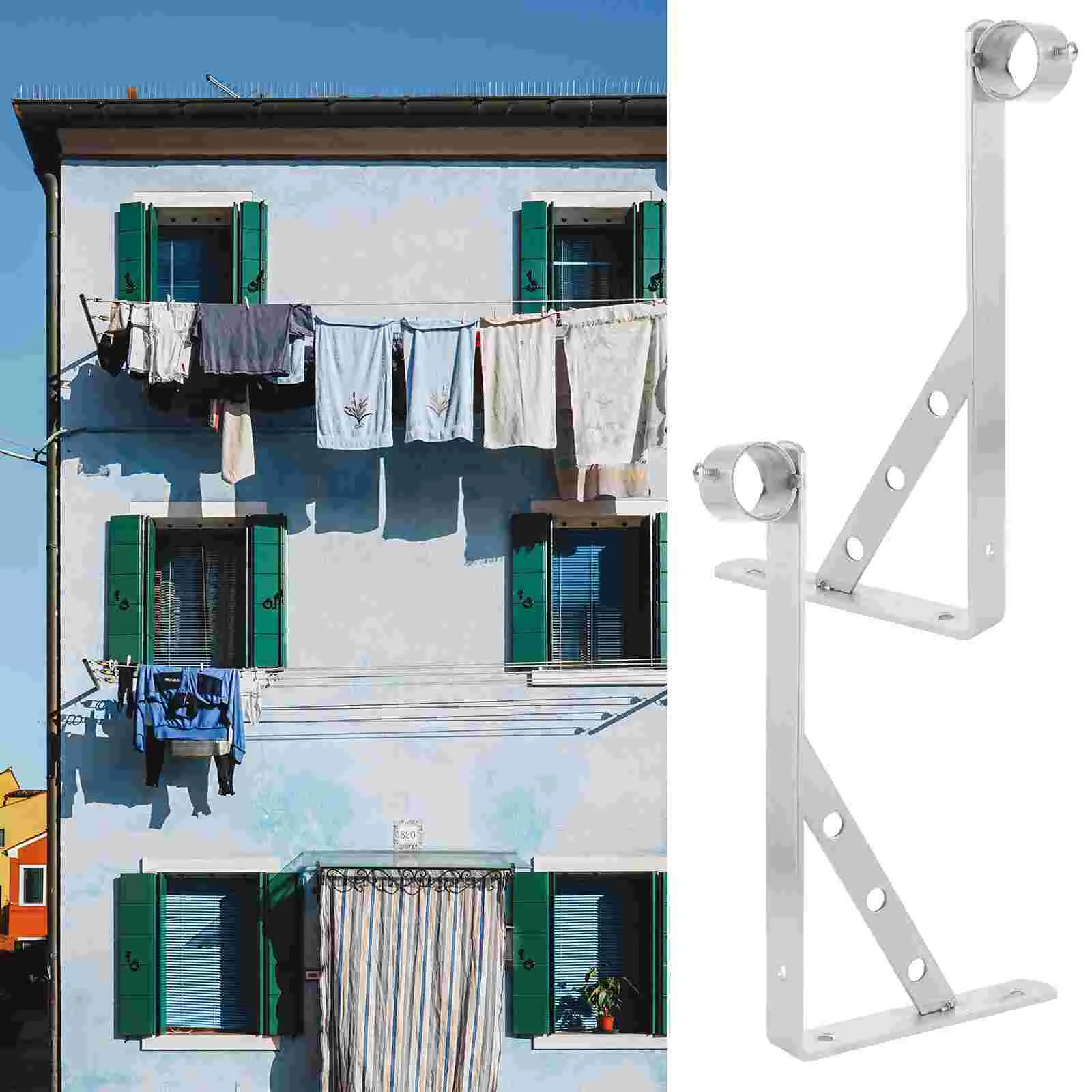 2 Pcs Hanger Pole Support Bracket Clothes Rail Curtain Rods Holders for Wall Household