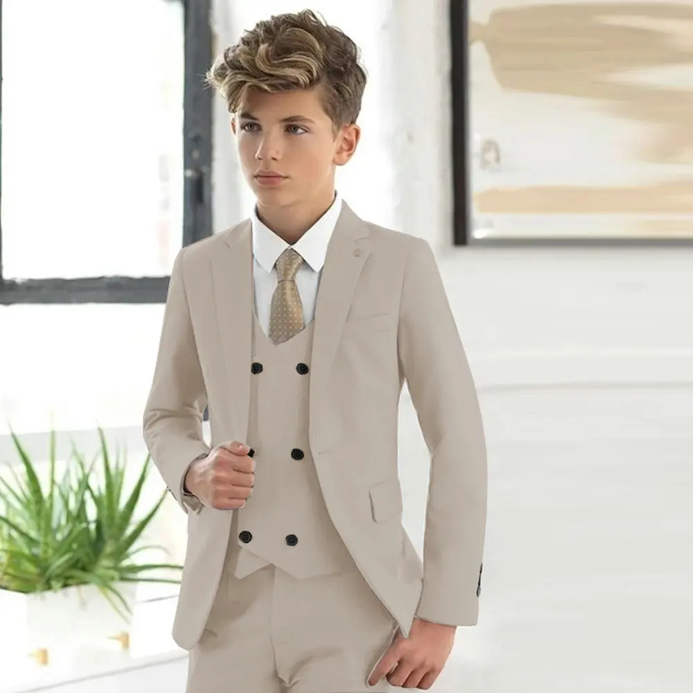 Casual White Boys Formal Suits Clothing Set Kids Coat Vest Pants 3Pcs Wedding Tuxedo Suit Children Blazer Party Costume