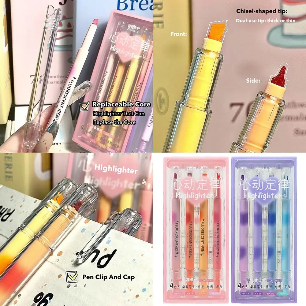 

4Colors/Set Double Head Highlighter Gradient Color Art Painting Graffiti Fluorescent Pen Mark Focus Pen School Office