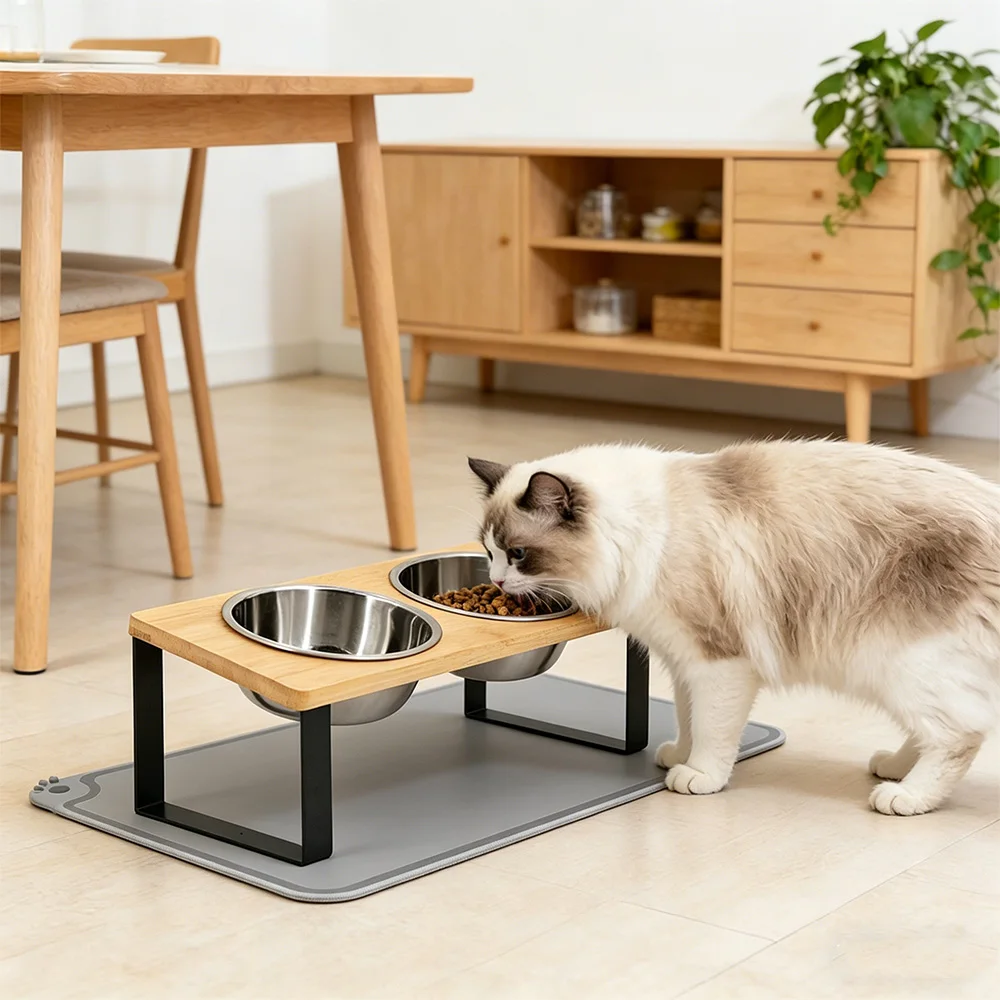 Comedero doble antideslizante para gatos y perros en acero inoxidable - imagen 4