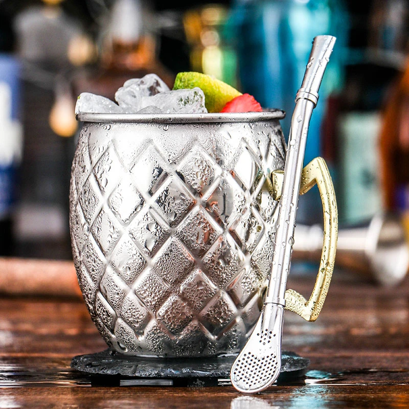 8 قطع مطروق موسكو البغل أكواب النحاس مجموعة-الفولاذ المقاوم للصدأ المعادن البيرة النبيذ فنجان القهوة لخدمة الكوكتيلات كوب Tazas أدوات البار