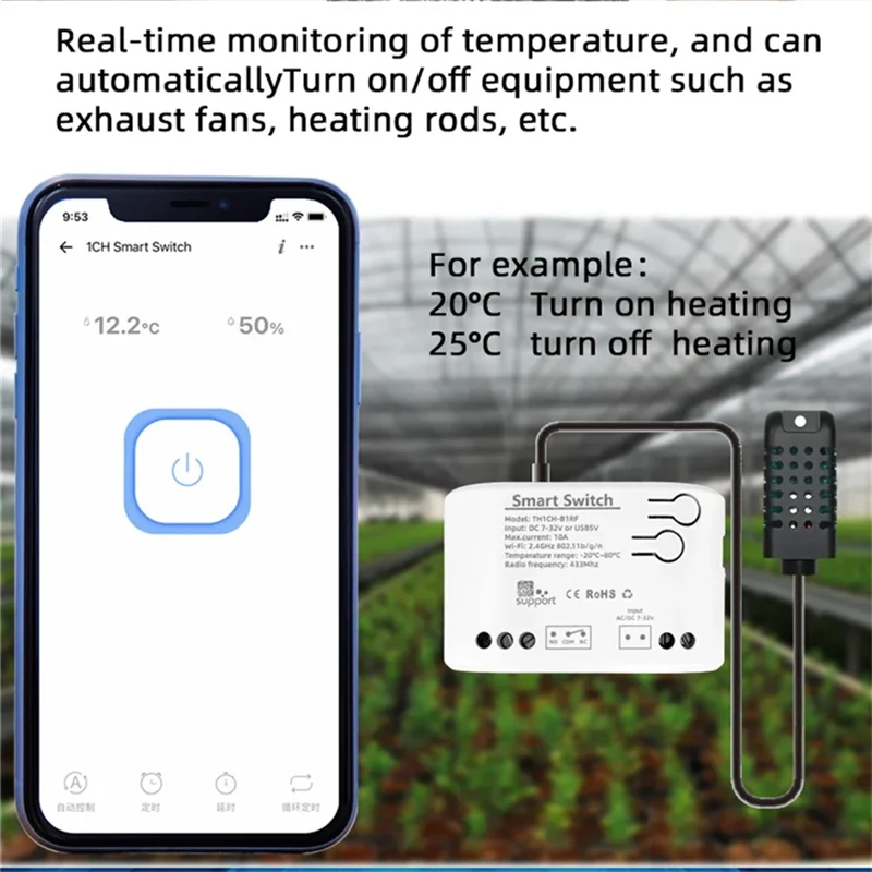New!Wifi Smart Ewelink Temperature Switch 7-32V Passive Dry Contact Relay Real-Time Monitor Smart Module