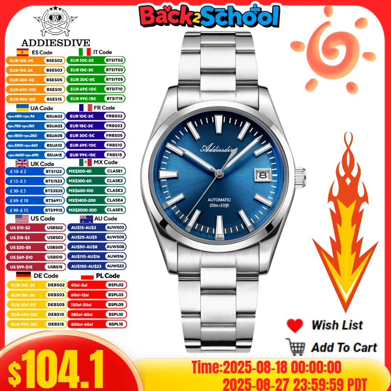 

ADDIESDIVE 39mm Men Watches BGW9 Super Luminous Bubble Mirror Glass 100m Waterproof Japan NH35A Automatic Mechanical Watch reloj