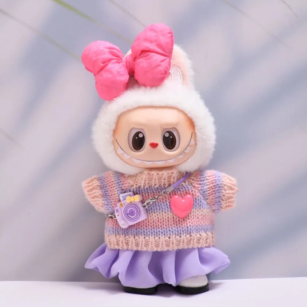 

For 15/17CM Labubu Doll Clothes Outfit Heart-shaped Sweater Dress Up Dolls Accessories Sitting Party Christmas Birthday Gift Toy