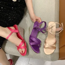 Summer Fashionable Ladies Purple High Heels 2024 New Comfortable Wedge Women's Sandals Casual and Versatile Platform Sandals