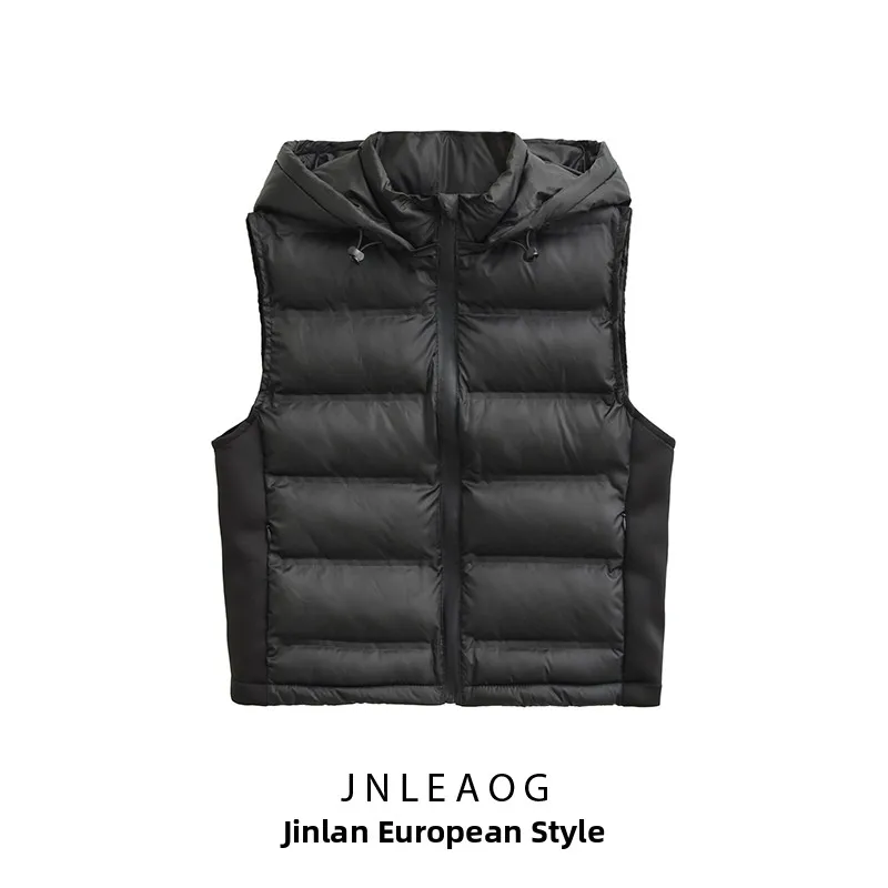 

JNLEAOG Women's Zipper Slim Contrast Color Bla Cotton Vest Street Sle Long Sve round Ne Hooded Fall New Arrival