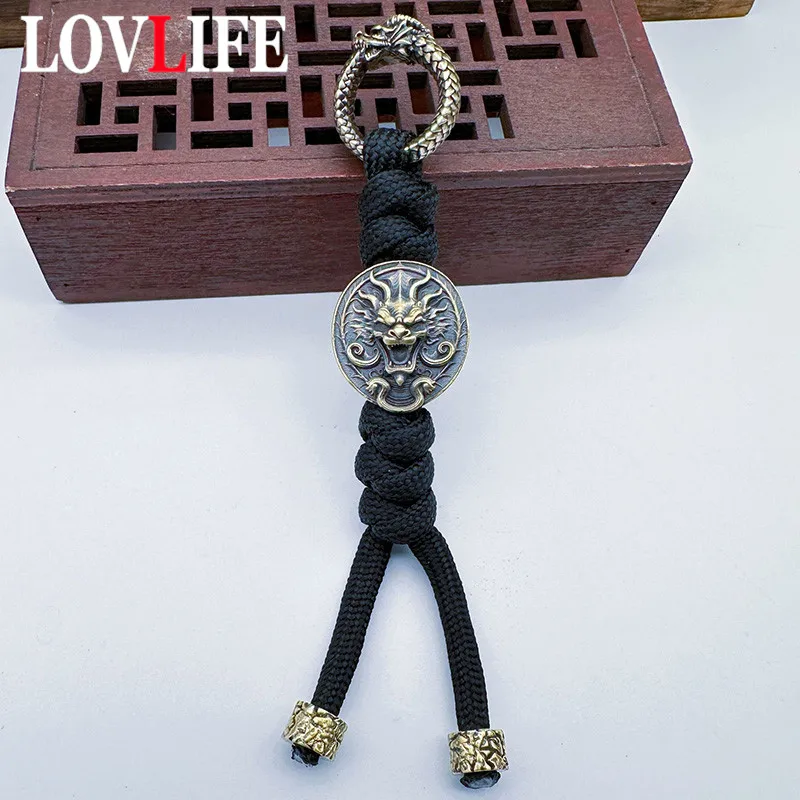 Brass Dragon Head Paracord Rope Beads Pendants Outdoor EDC Tool Flashlight Lanyard Hangings Jewelry DIY Bracelets Accessories