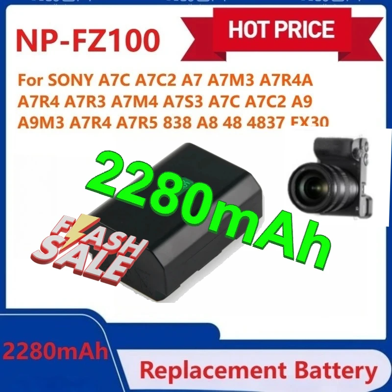 

NP-FZ100 Replacement Battery for SONY A7C A7C2 A7 A7R4 A7R3 A7M3 A7R4A A7M4 A7S3 A7C A9M3 A7R4 A7C2 A9 A7R5 838 A8 48 4837 FX30
