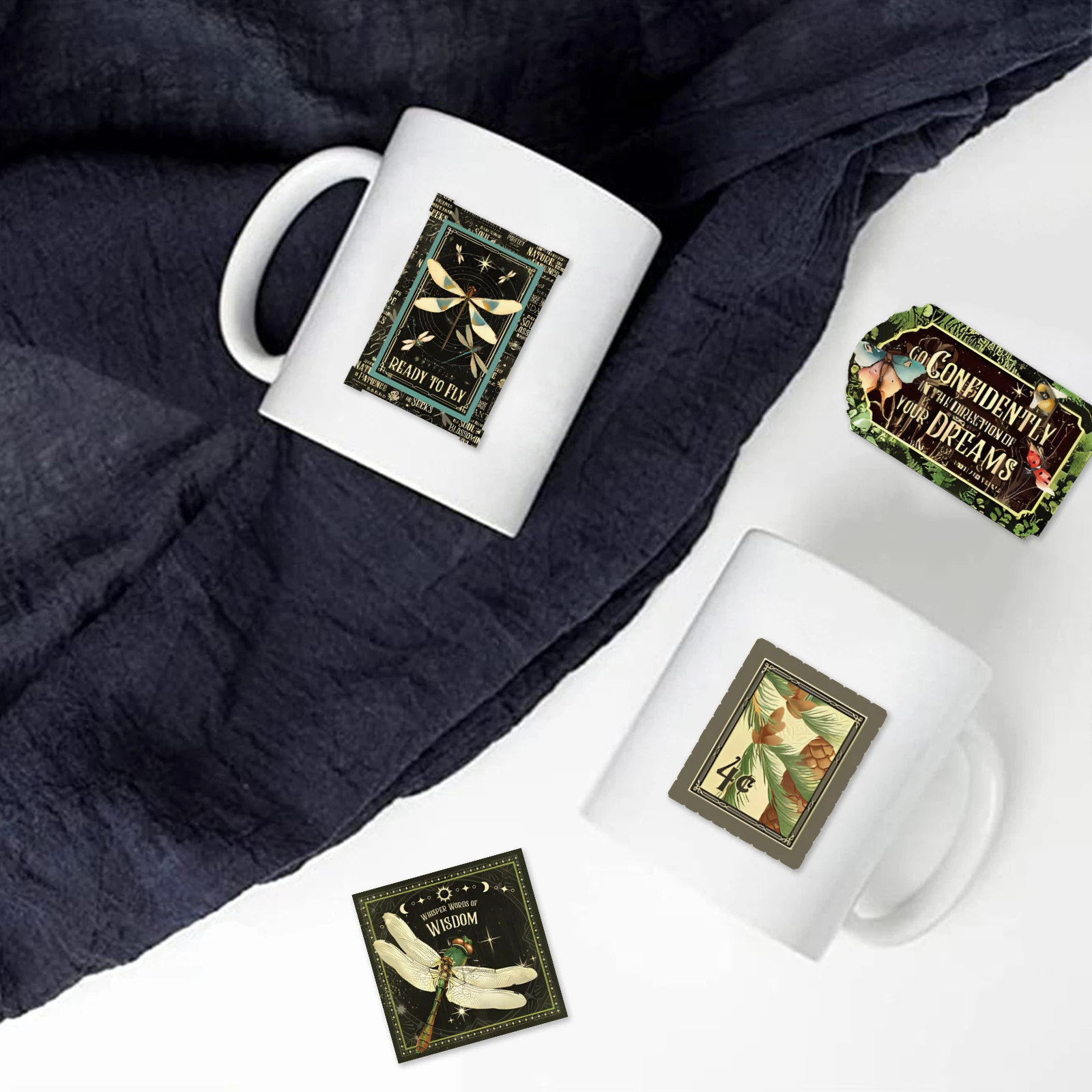 50 個ヴィンテージ草本植物ステッカー黒背景ビニールステッカースクラップブックジャンクジャーナルコラージュ DIY 工芸用品