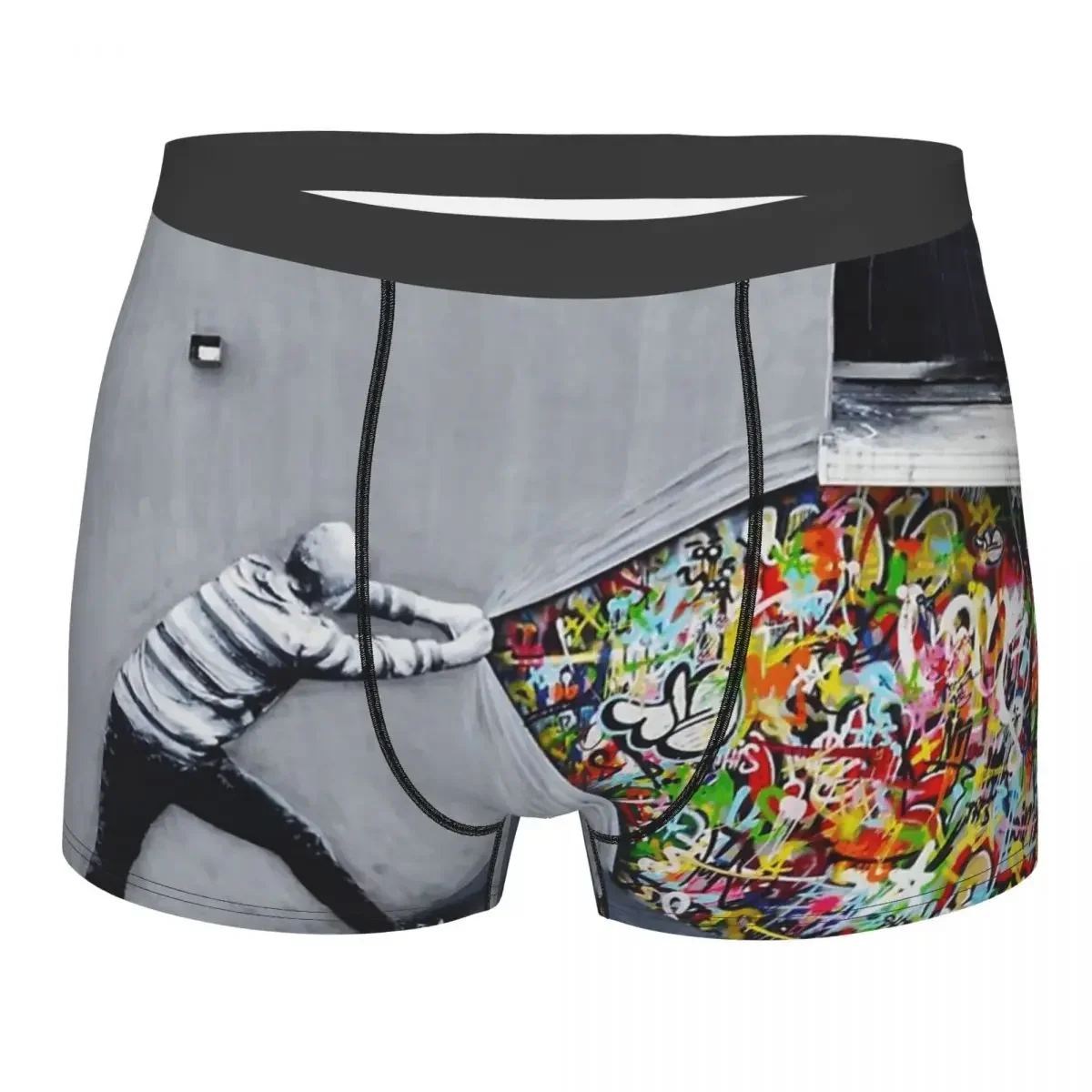 Men Boxer Briefs Shorts Panties Banksy Uncovering Graffiti Soft Underwear Male Novelty Plus Size Underpants