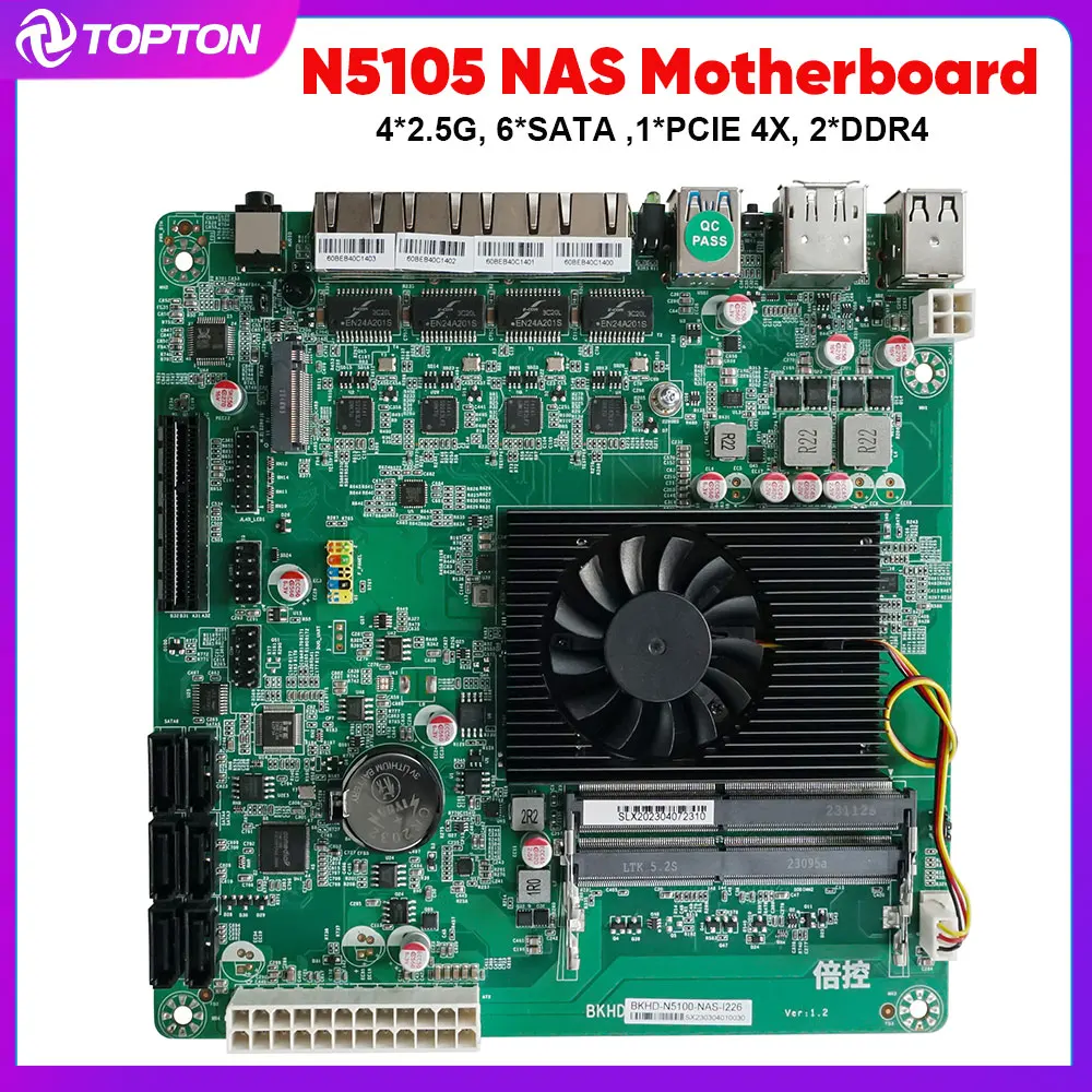 Topton 17x17CM NAS Motherboard Intel Celeron N5105 4*2.5G Nics Lans Soft Router JASPER LAKE 6*SATA3.0 2*DDR4 Firewall Mainboard