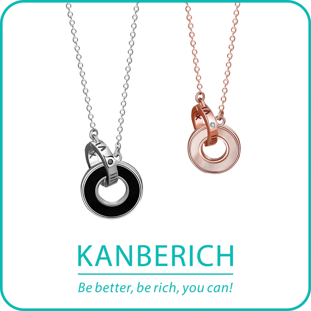 Kanberich S925 Real Sterling Silver Cubic Zirconia Day and Night Guarding Mobius Ring Pendant Clavicle Chain Couple Necklaces