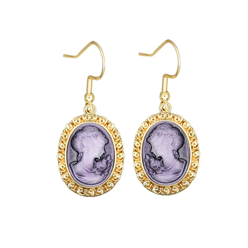 Snail Pendant 6 Colors Lady Queen Cameo Earrings For Women Gold Color Pink White Gray Blue Purple Cameo Fashion Earring