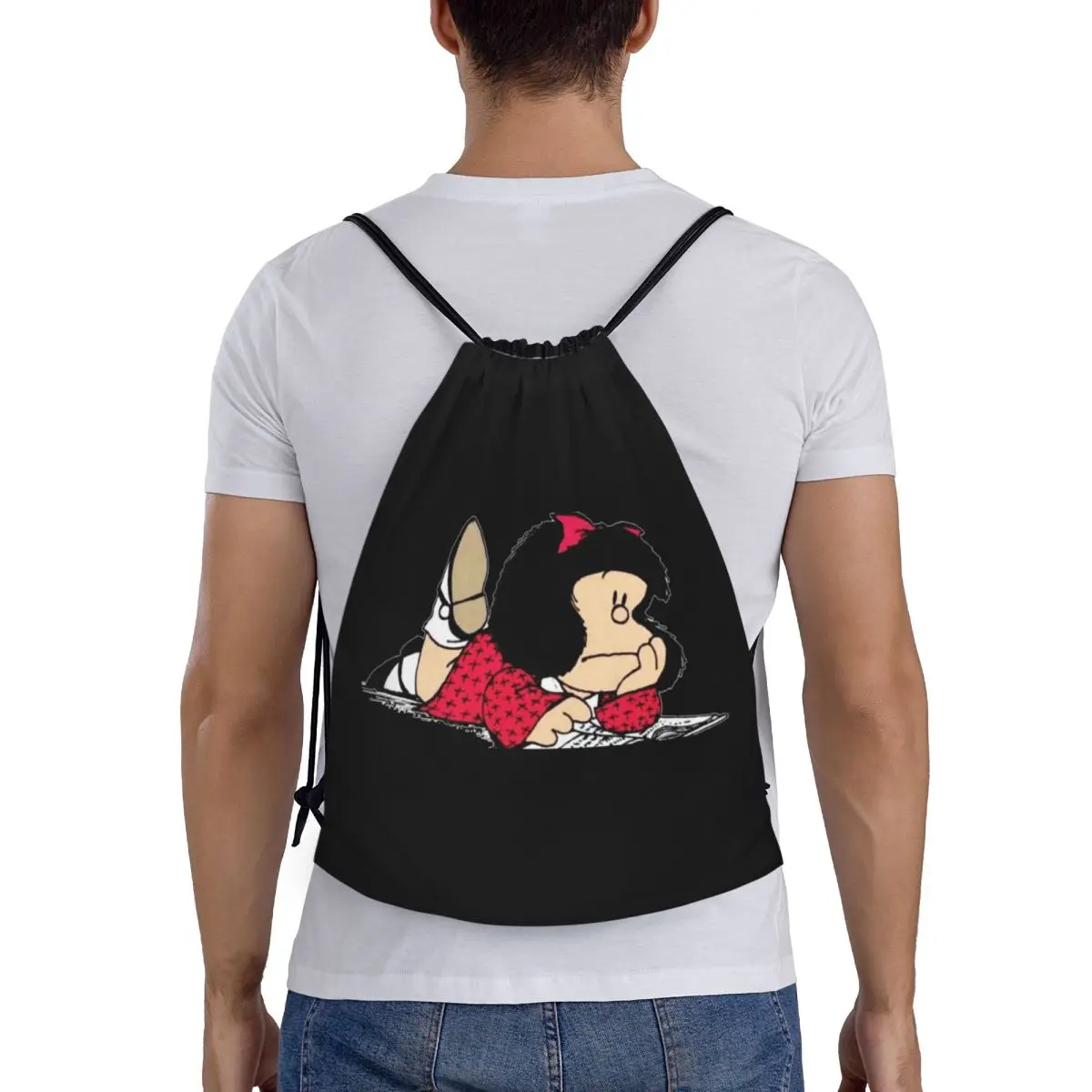 Tas Ransel Serut Mafalda Lucu Wanita Pria Ringan Kartun Argentina Quino Komik Tas Olahraga Gym untuk Belanja