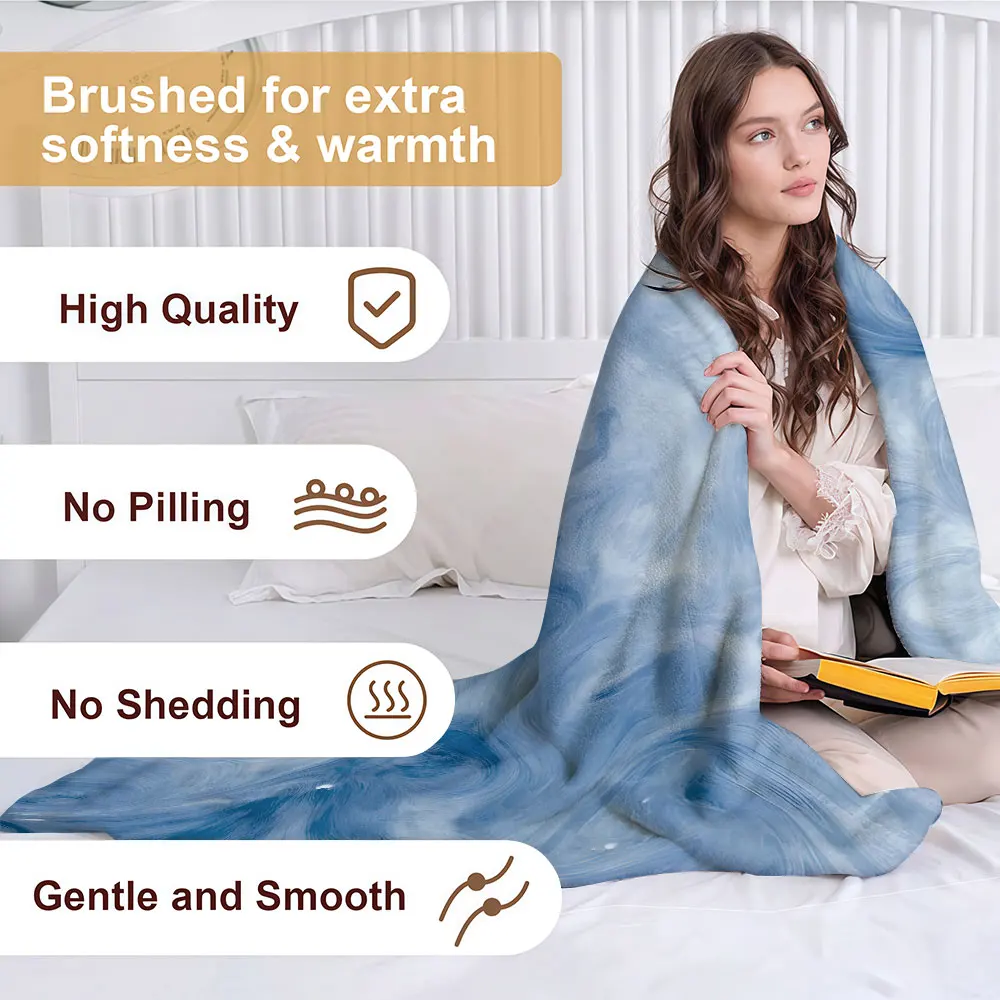 Blue Fluid Soft Warm Flannel Blanket Lightweight Cozy Christmas Halloween Home Decor Room