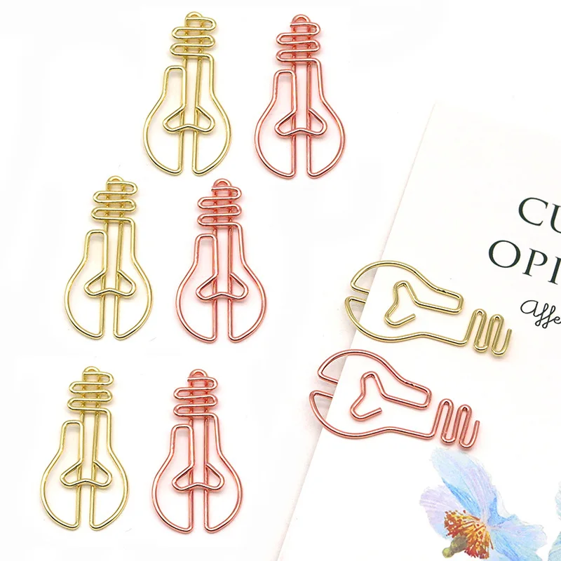 30 pezzi in materiale metallico a forma di lampadina graffette graffette per carta colore oro Kawaii carino segnalibro clip di cancelleria per ufficio forniture scolastiche