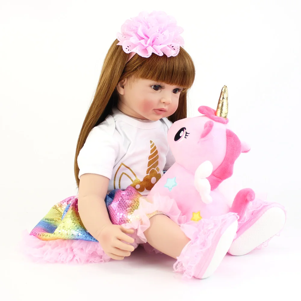 BZDOLL 60cm Lifelike Reborn Toddler Doll 24inch Alive Princess Baby with Unicorn Cloth Body Realistic Bebe Girl Birthday Gift