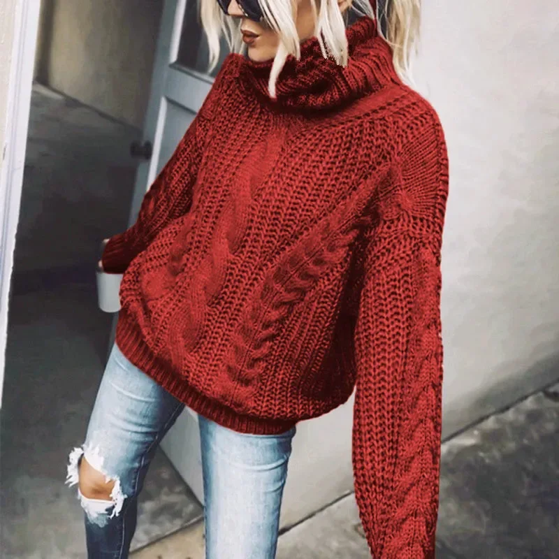 Turtleneck Sweater Kintted Women Crochet Gray Pullovers Blue Streetwear Spring Autumn Winter Jumper Y2k Top Jumper Streetwear